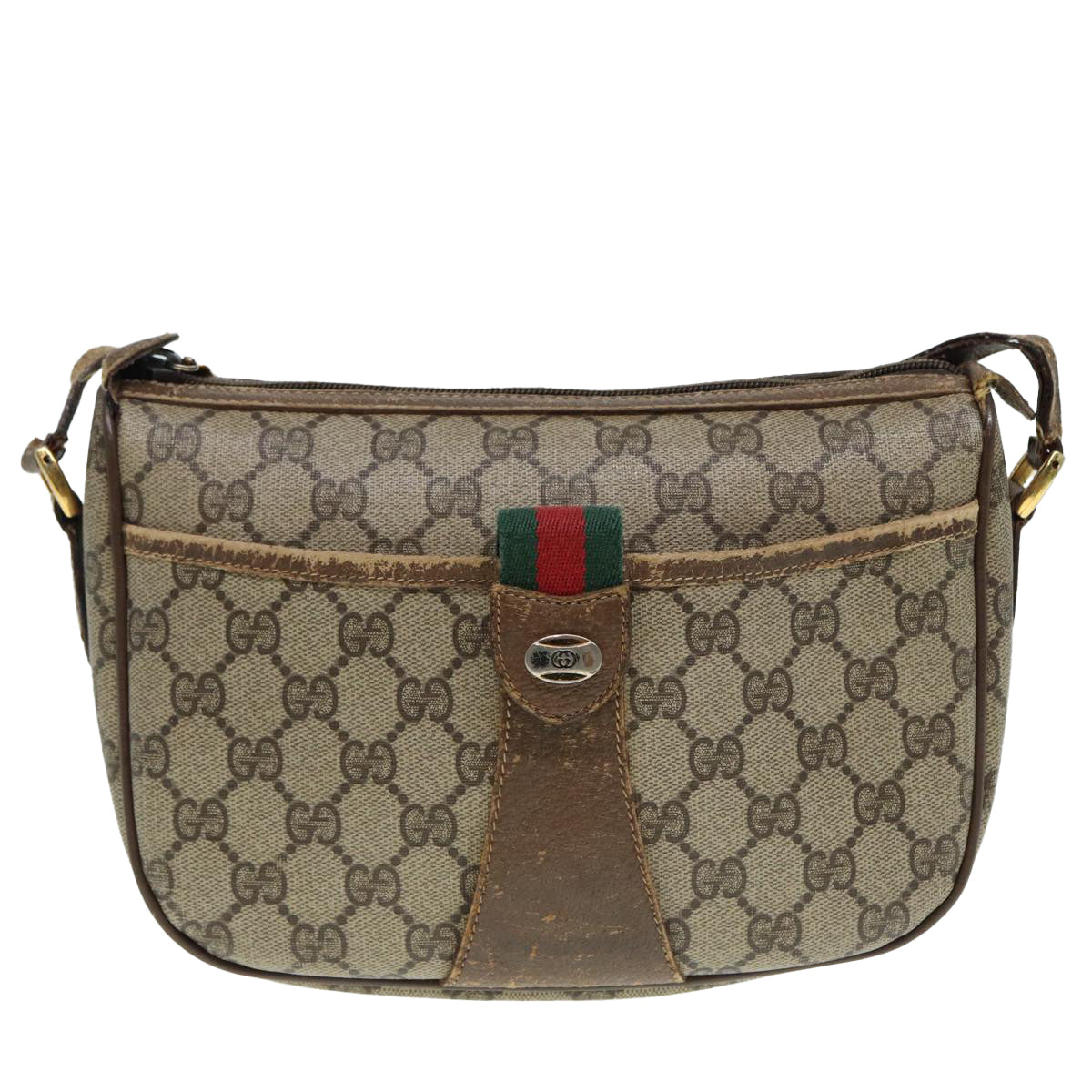 GUCCI GG Supreme Web Sherry Line Shoulder Bag PVC Beige Gold 89430