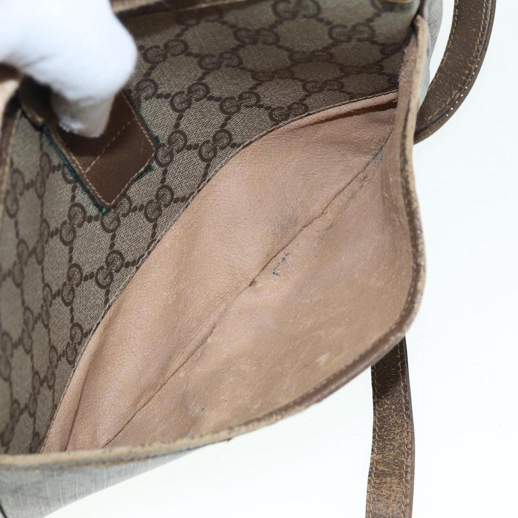 GUCCI GG Supreme Web Sherry Line Shoulder Bag PVC Beige Gold 89430