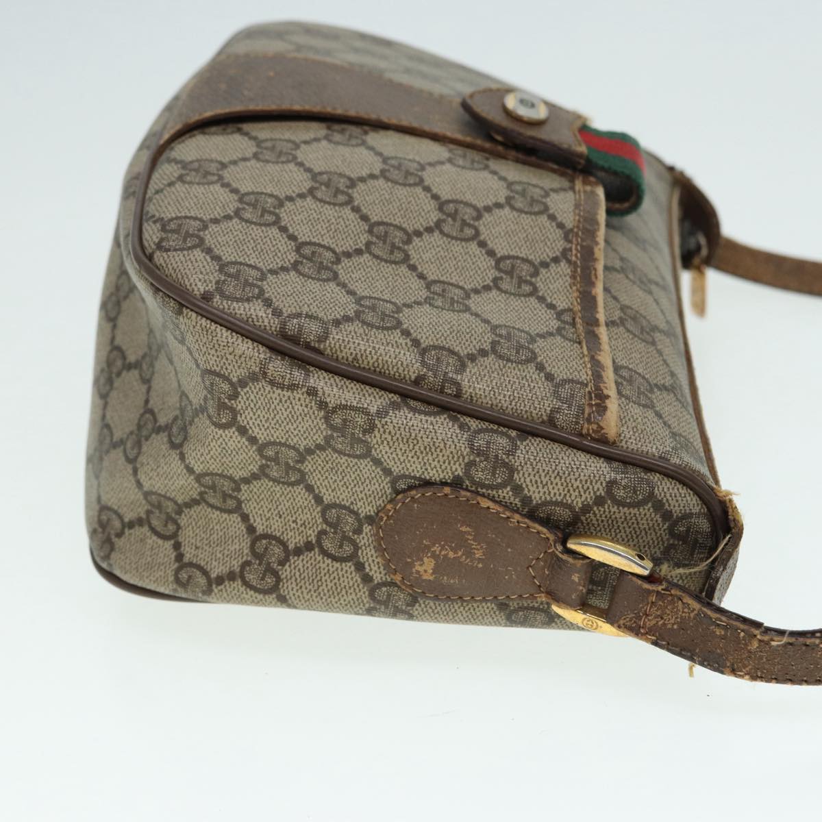 GUCCI GG Supreme Web Sherry Line Shoulder Bag PVC Beige Gold 89430