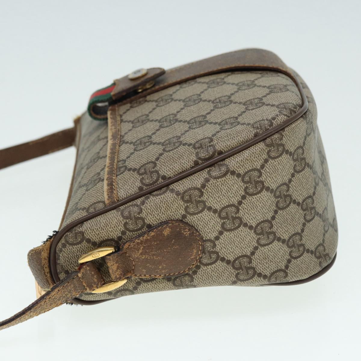 GUCCI GG Supreme Web Sherry Line Shoulder Bag PVC Beige Gold 89430