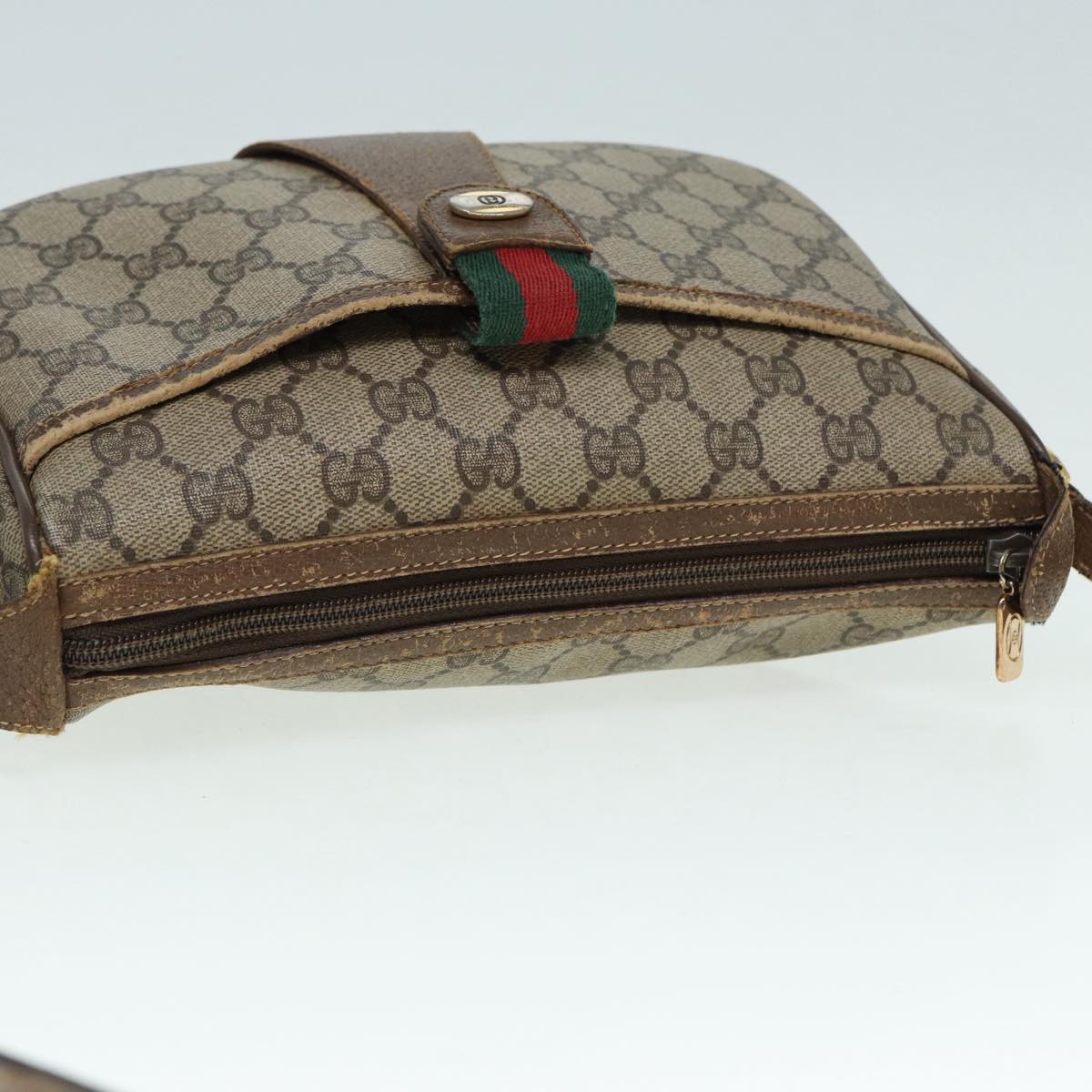 GUCCI GG Supreme Web Sherry Line Shoulder Bag PVC Beige Gold 89430