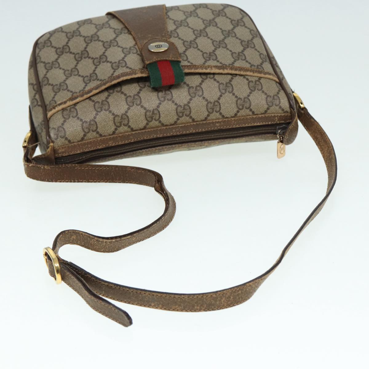 GUCCI GG Supreme Web Sherry Line Shoulder Bag PVC Beige Gold 89430