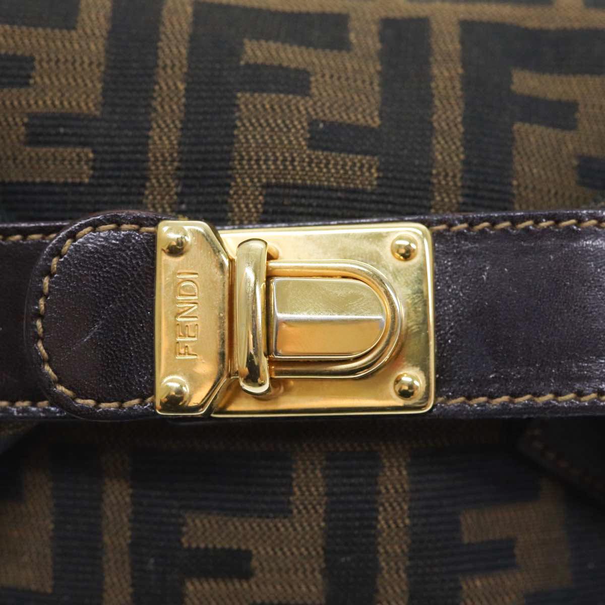 FENDI Zucca Canvas Vanity Hand Bag Brown Black gold 89433
