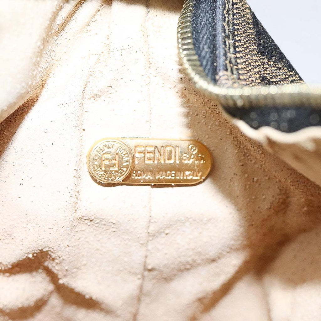 FENDI Zucca Canvas Vanity Hand Bag Brown Black gold 89433
