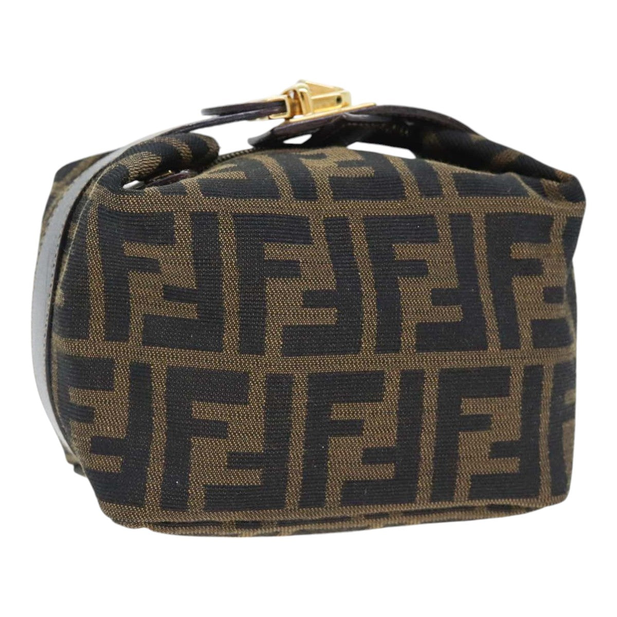 FENDI Zucca Canvas Vanity Hand Bag Brown Black gold 89433