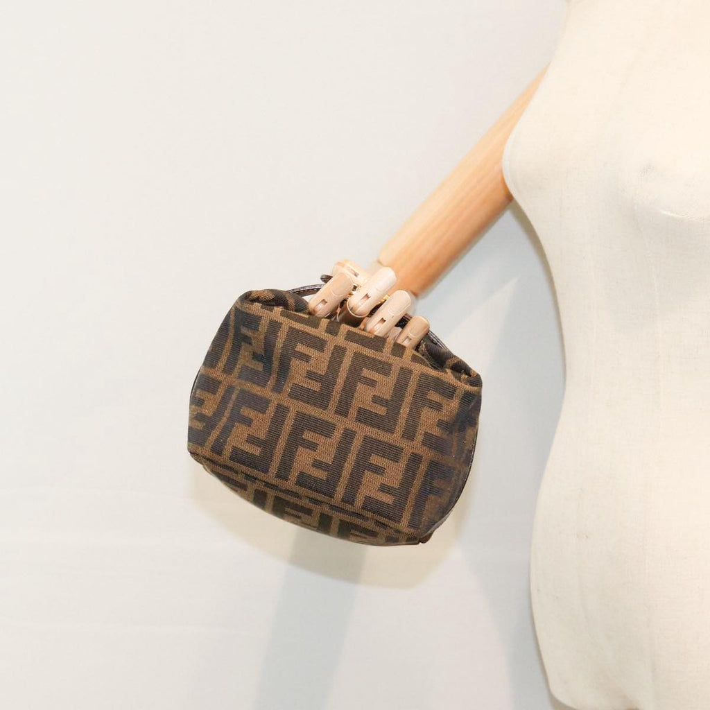 FENDI Zucca Canvas Vanity Hand Bag Brown Black gold 89433