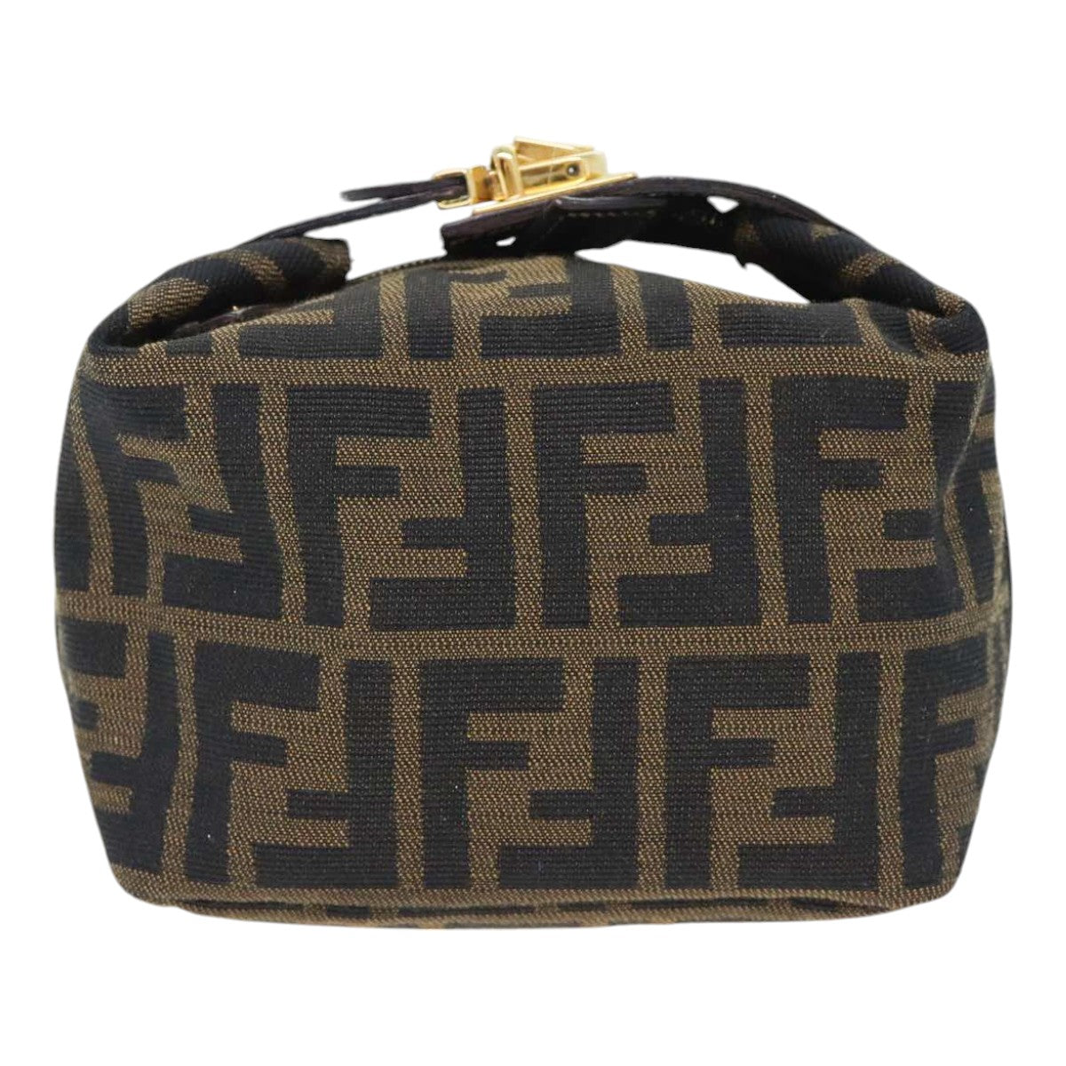FENDI Zucca Canvas Vanity Hand Bag Brown Black gold 89433