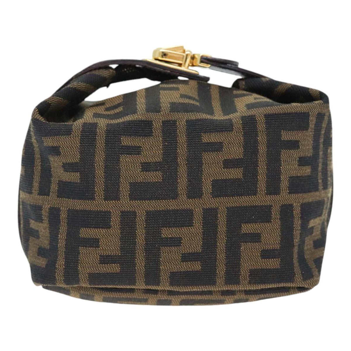 FENDI Zucca Canvas Vanity Hand Bag Brown Black gold 89433