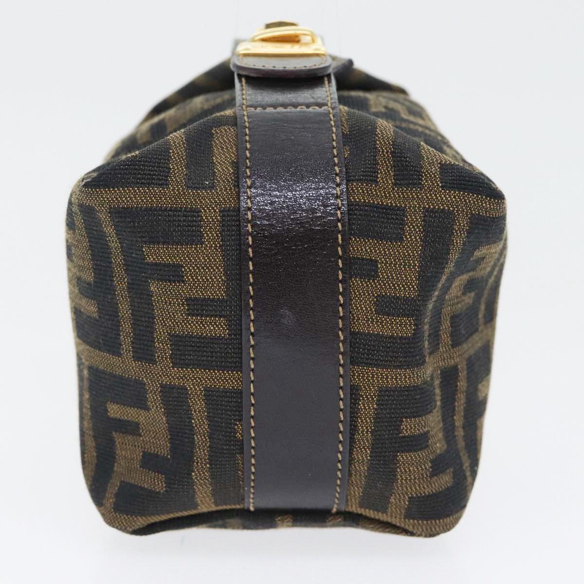 FENDI Zucca Canvas Vanity Hand Bag Brown Black gold 89433