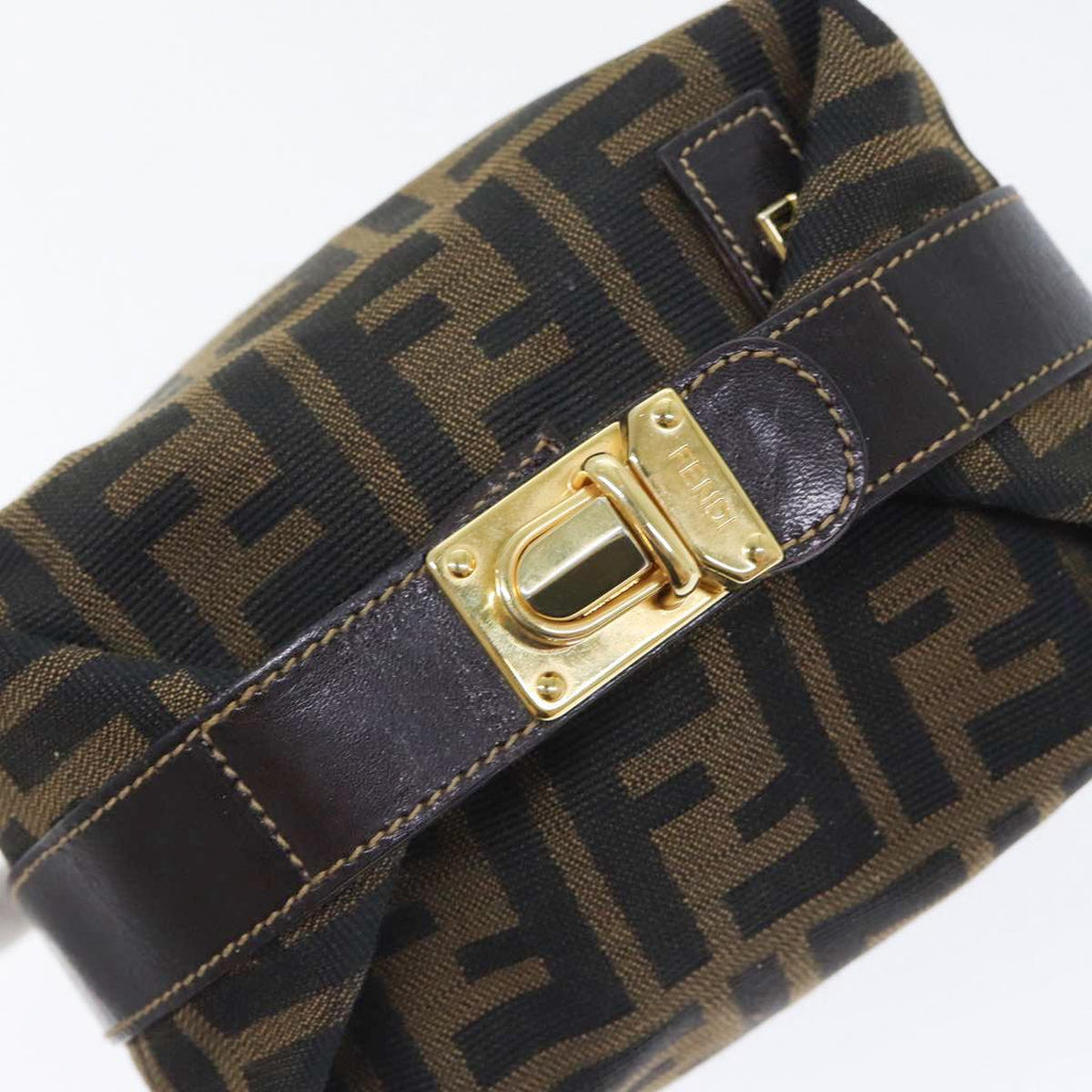FENDI Zucca Canvas Vanity Hand Bag Brown Black gold 89433