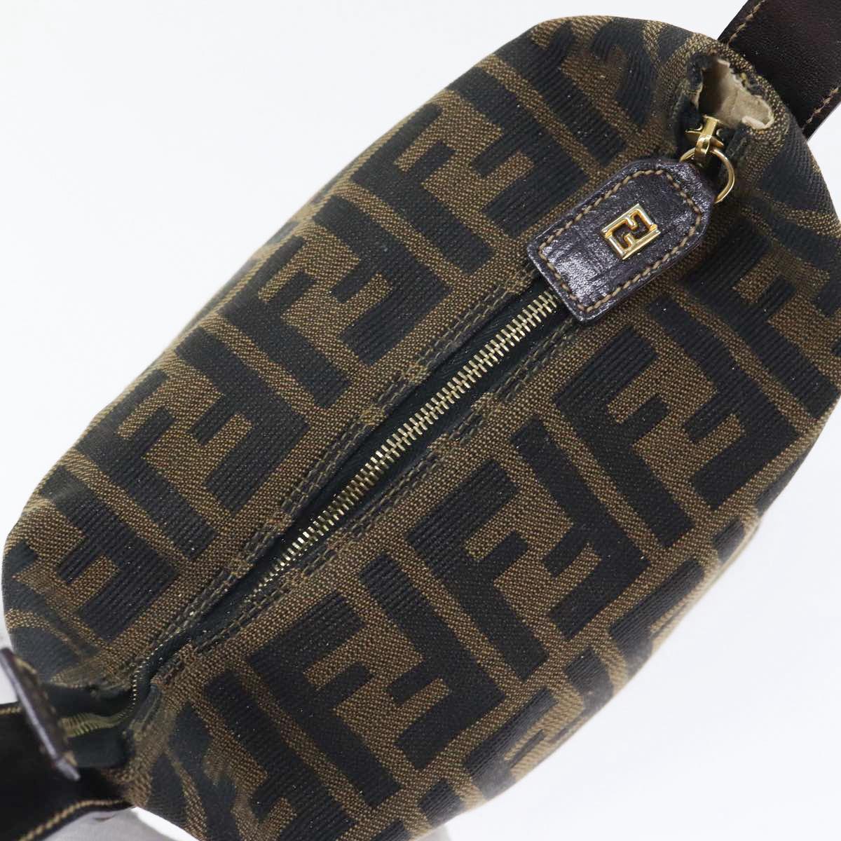 FENDI Zucca Canvas Vanity Hand Bag Brown Black gold 89433