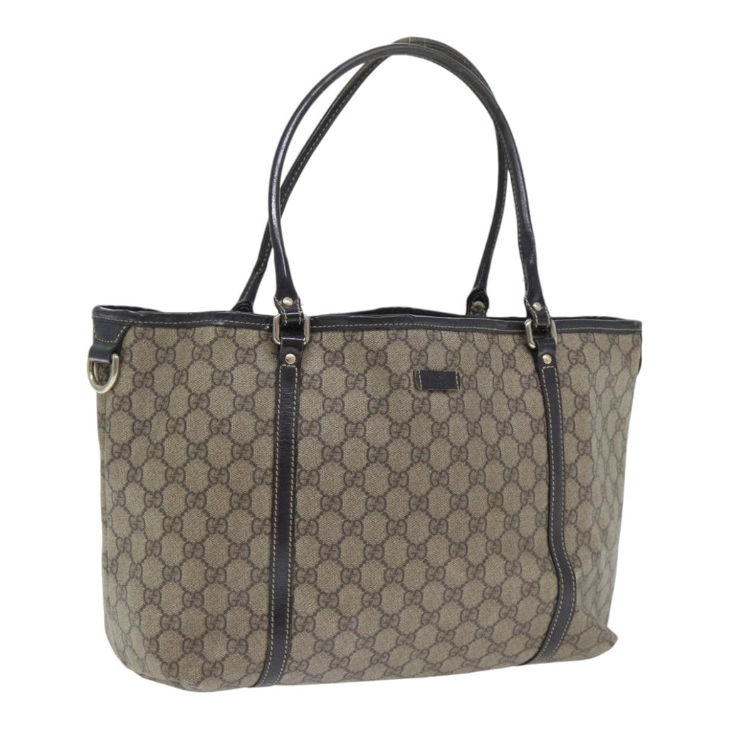 GUCCI GG Supreme Tote Bag PVC Leather Beige Silver 197953 89441