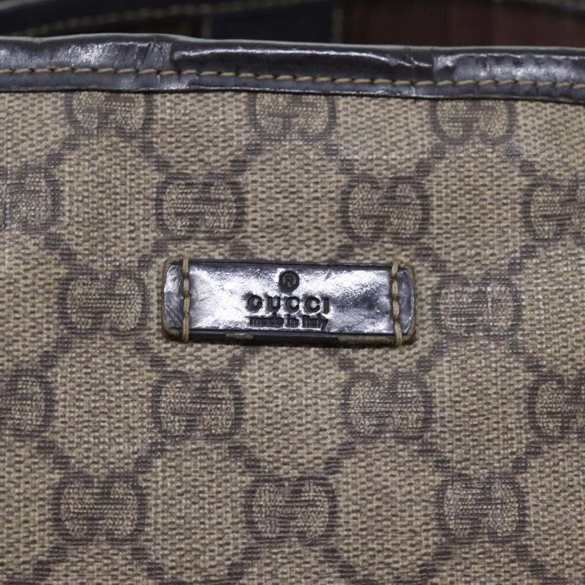 GUCCI GG Supreme Tote Bag PVC Leather Beige Silver 197953 89441