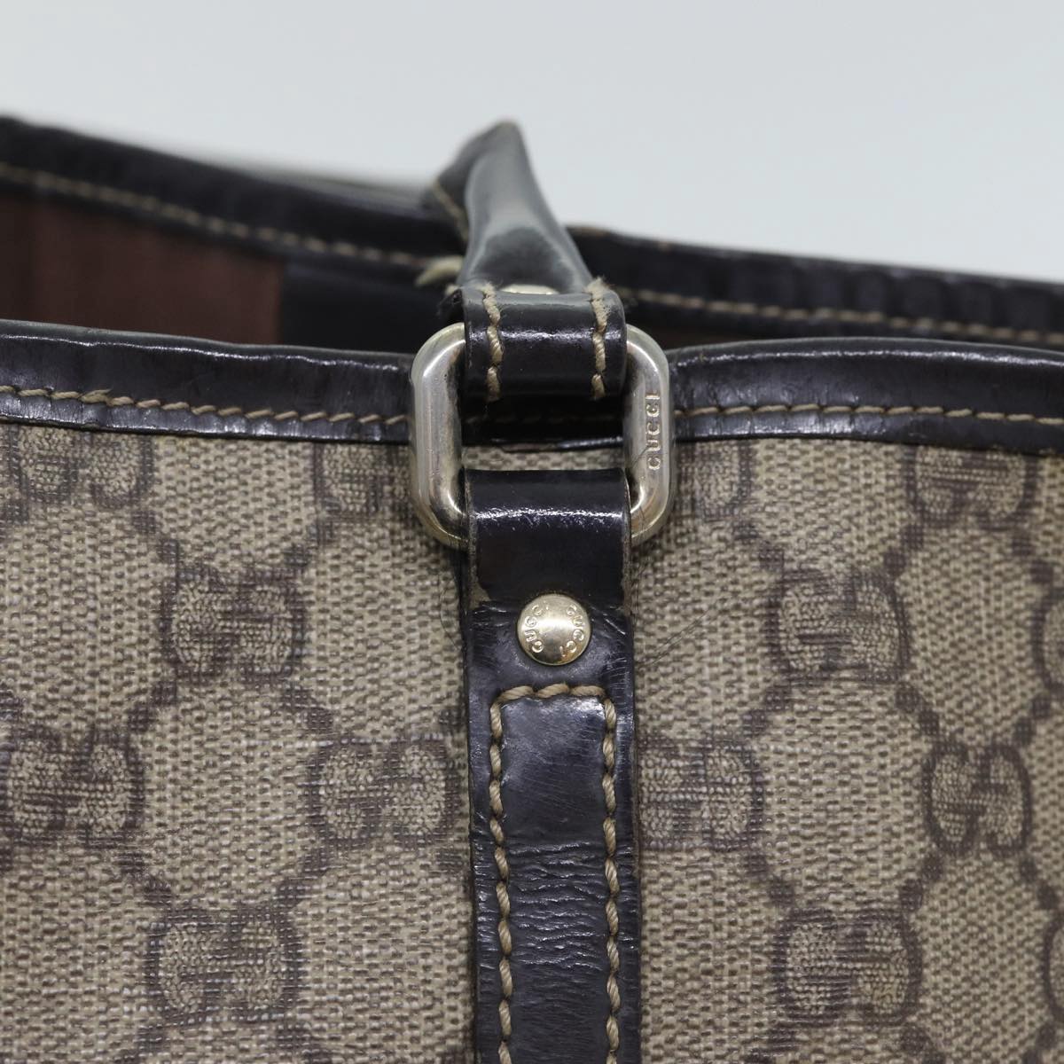 GUCCI GG Supreme Tote Bag PVC Leather Beige Silver 197953 89441