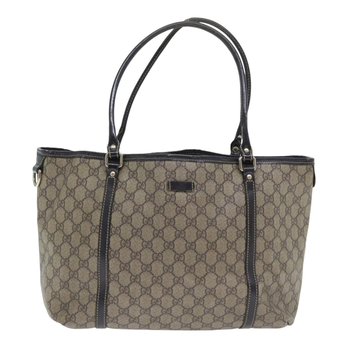 GUCCI GG Supreme Tote Bag PVC Leather Beige Silver 197953 89441