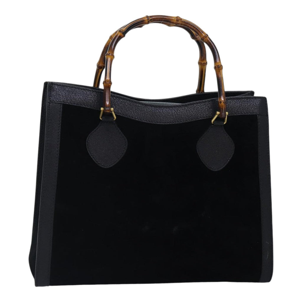 GUCCI Bamboo Hand Bag Suede Leather Black Gold 002 2853 0260 0 89463