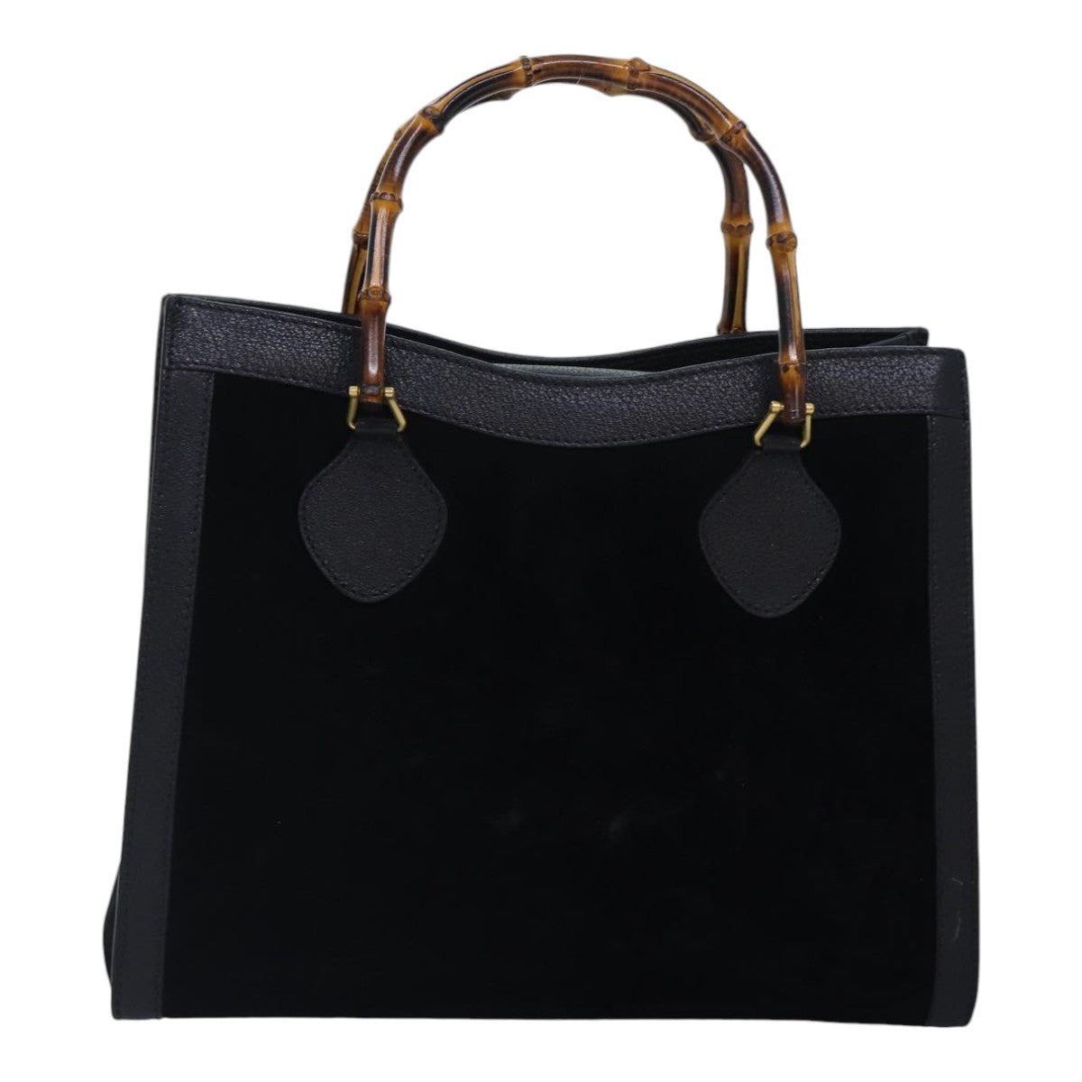 GUCCI Bamboo Hand Bag Suede Leather Black Gold 002 2853 0260 0 89463