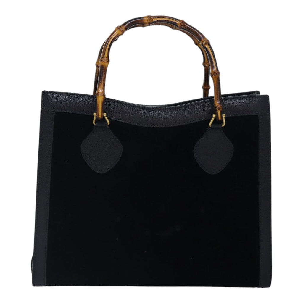 GUCCI Bamboo Hand Bag Suede Leather Black Gold 002 2853 0260 0 89463