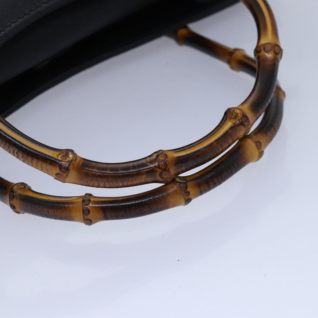 GUCCI Bamboo Hand Bag Suede Leather Black Gold 002 2853 0260 0 89463