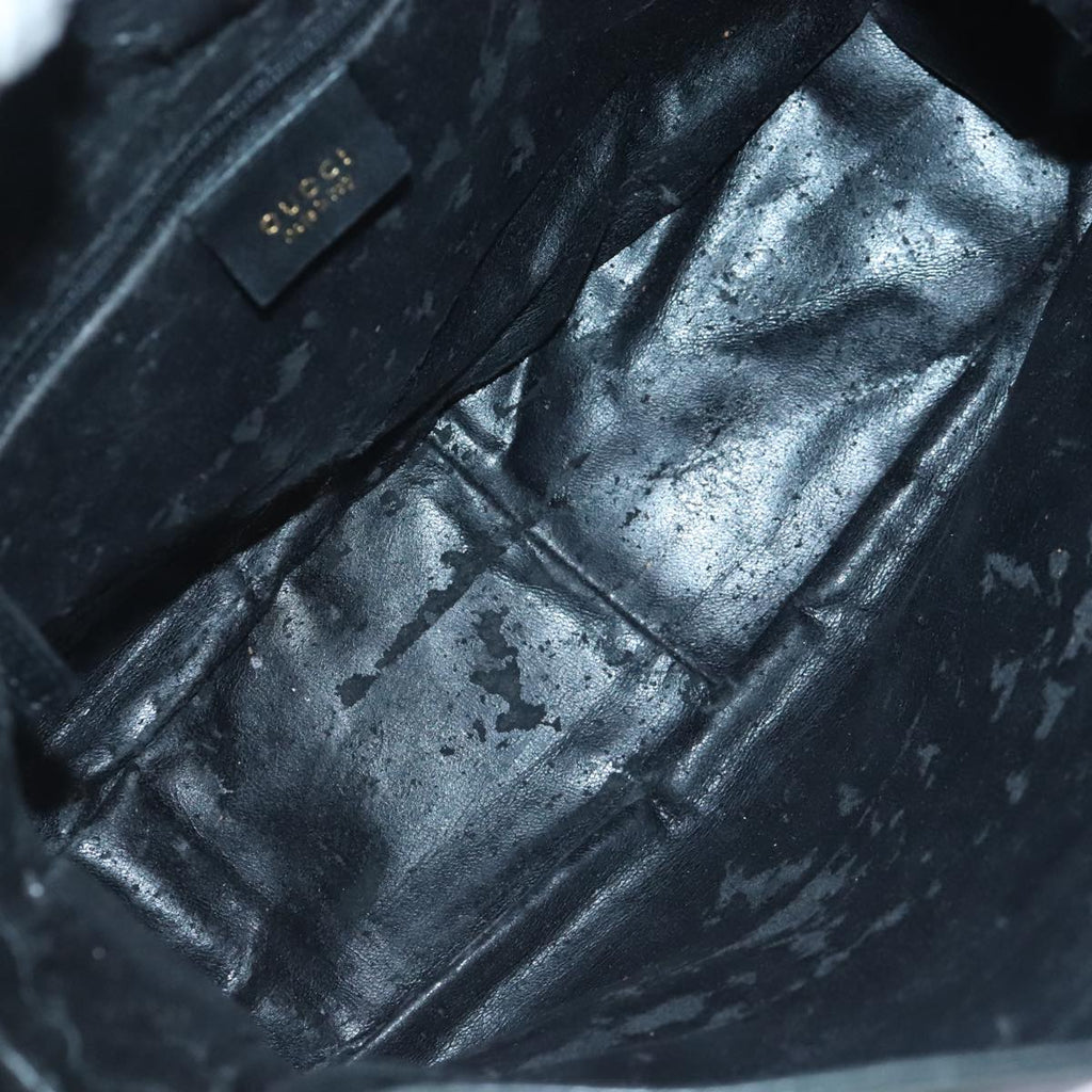 GUCCI Bamboo Hand Bag Leather 2way Black Gold 001 1638 2058 89464