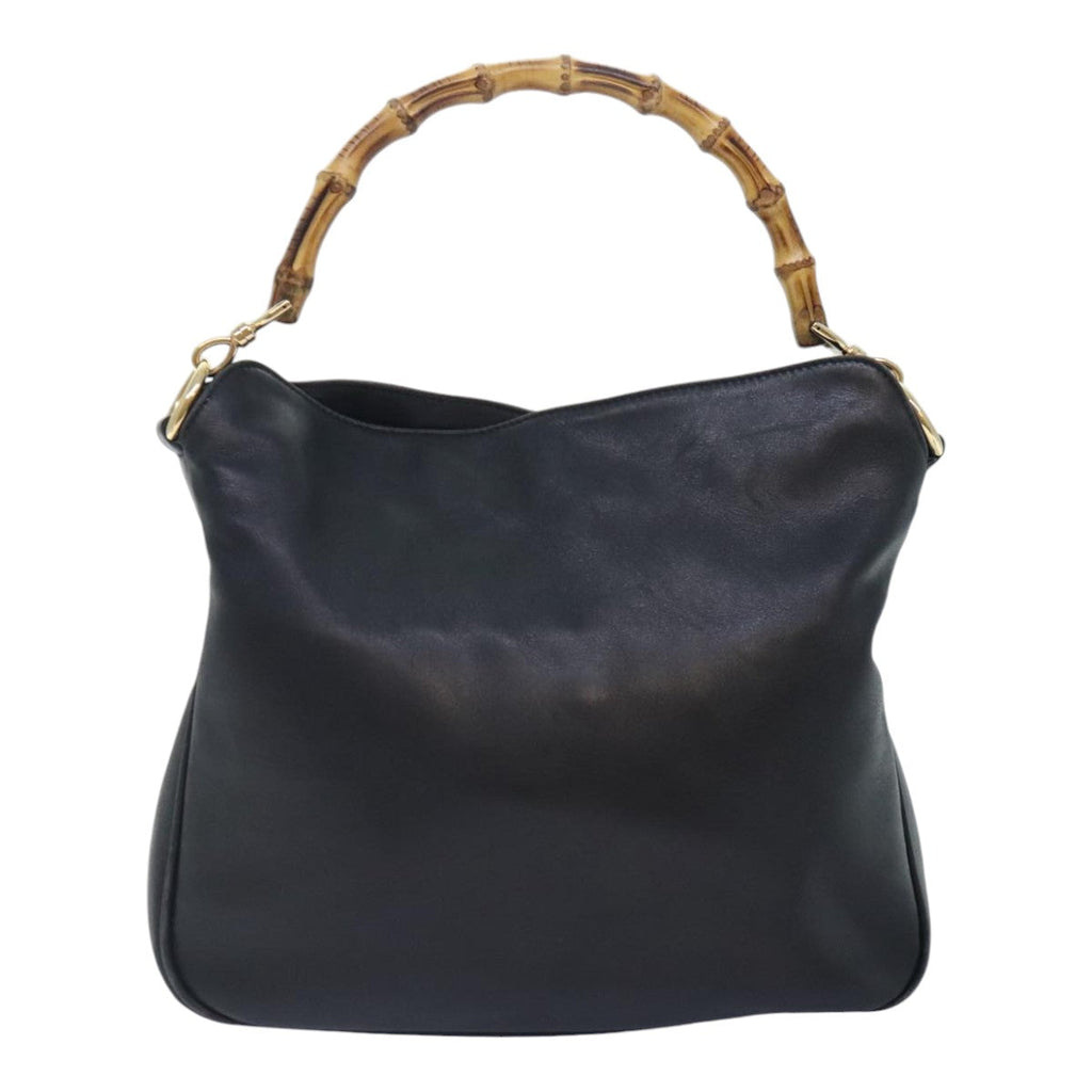 GUCCI Bamboo Hand Bag Leather 2way Black Gold 001 1638 2058 89464