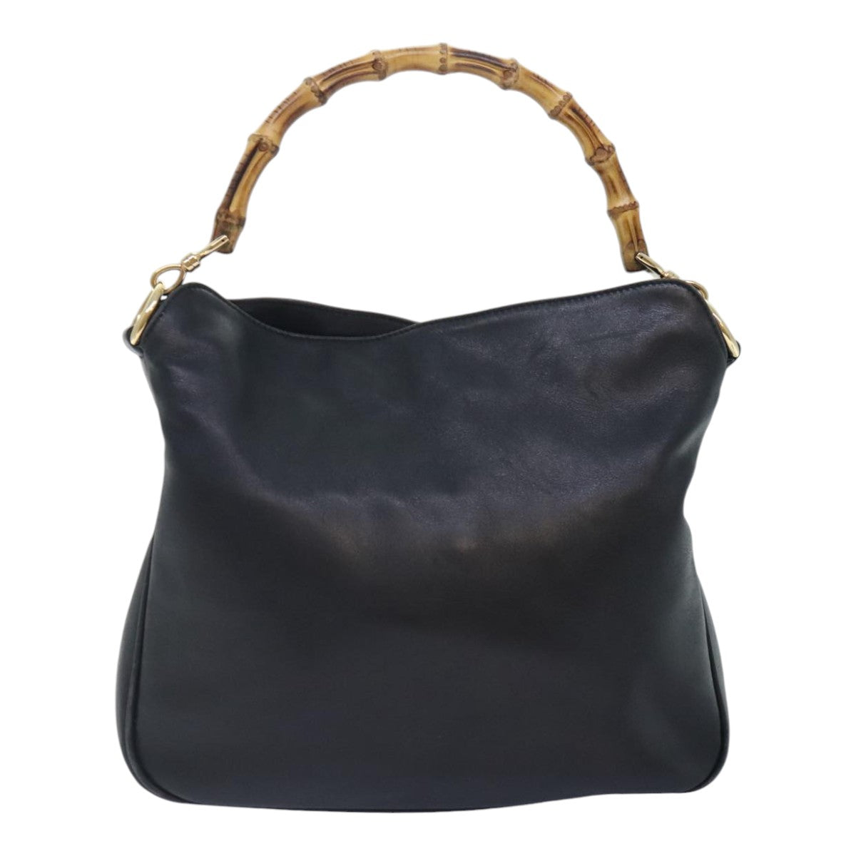 GUCCI Bamboo Hand Bag Leather 2way Black Gold 001 1638 2058 89464
