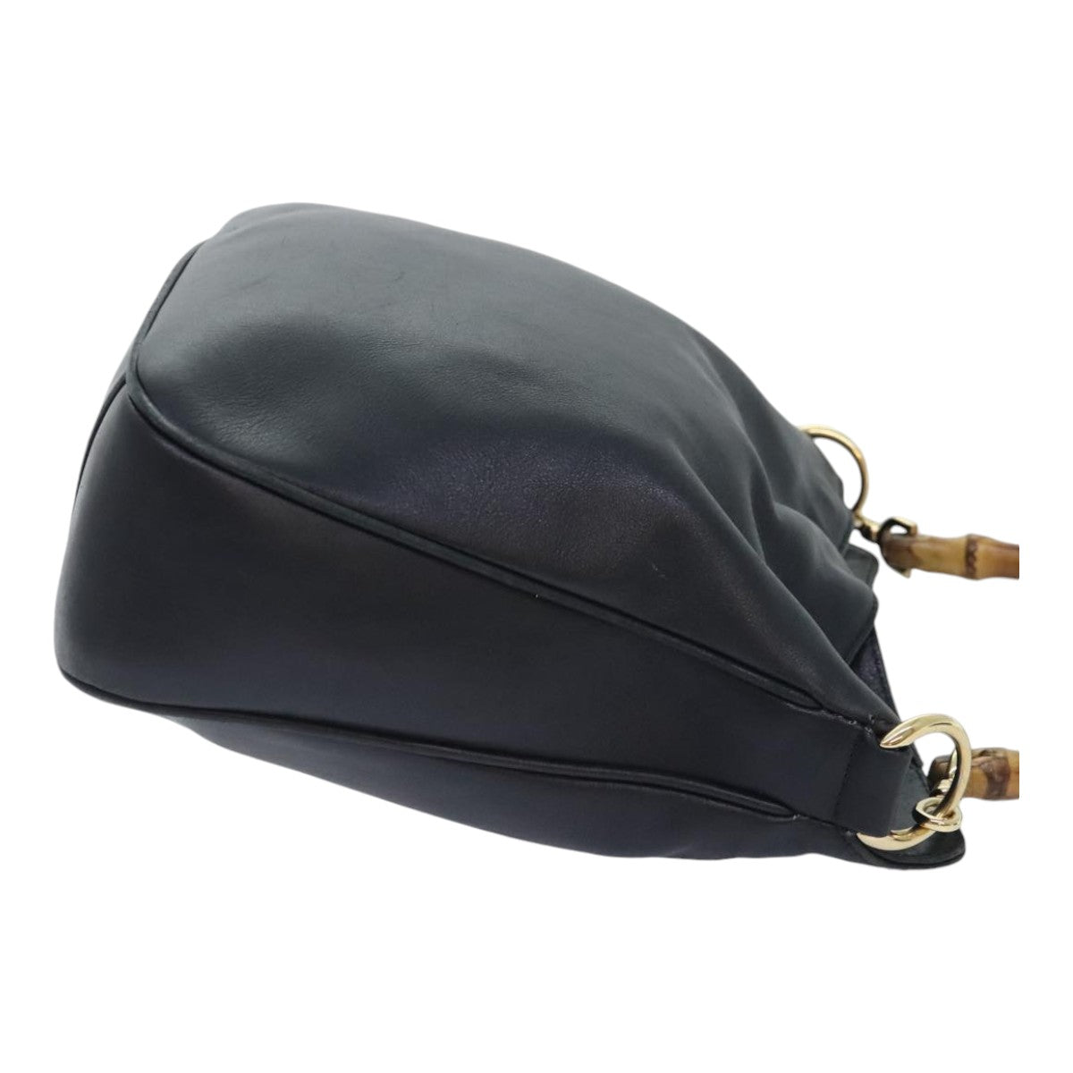 GUCCI Bamboo Hand Bag Leather 2way Black Gold 001 1638 2058 89464