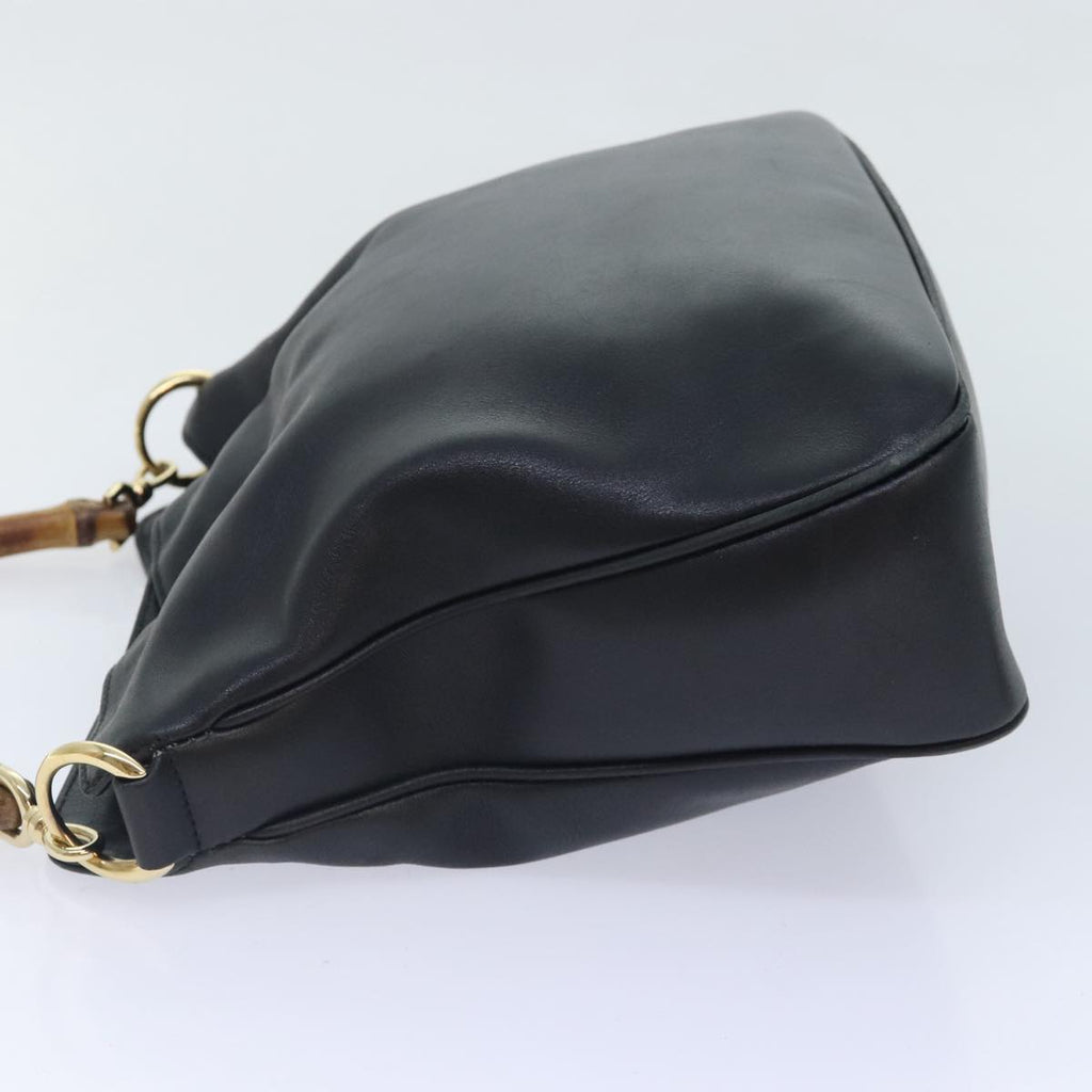 GUCCI Bamboo Hand Bag Leather 2way Black Gold 001 1638 2058 89464