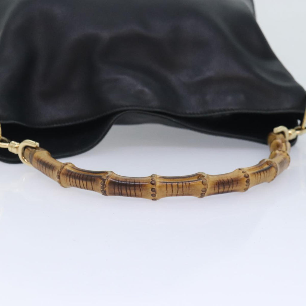 GUCCI Bamboo Hand Bag Leather 2way Black Gold 001 1638 2058 89464