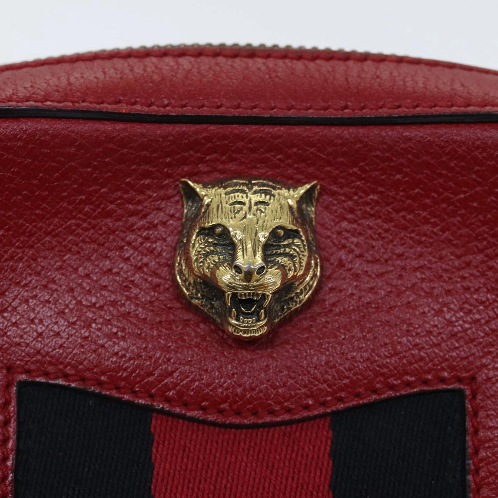 GUCCI Sherry Line Shoulder Bag Leather Red Gold Navy 431284 89474