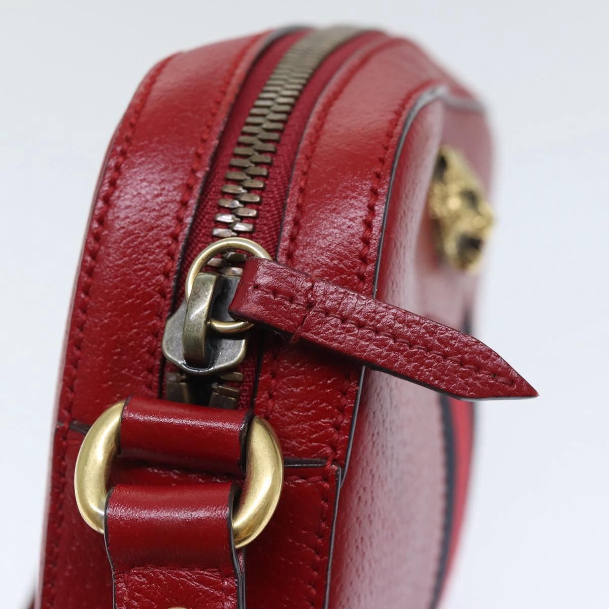 GUCCI Sherry Line Shoulder Bag Leather Red Gold Navy 431284 89474
