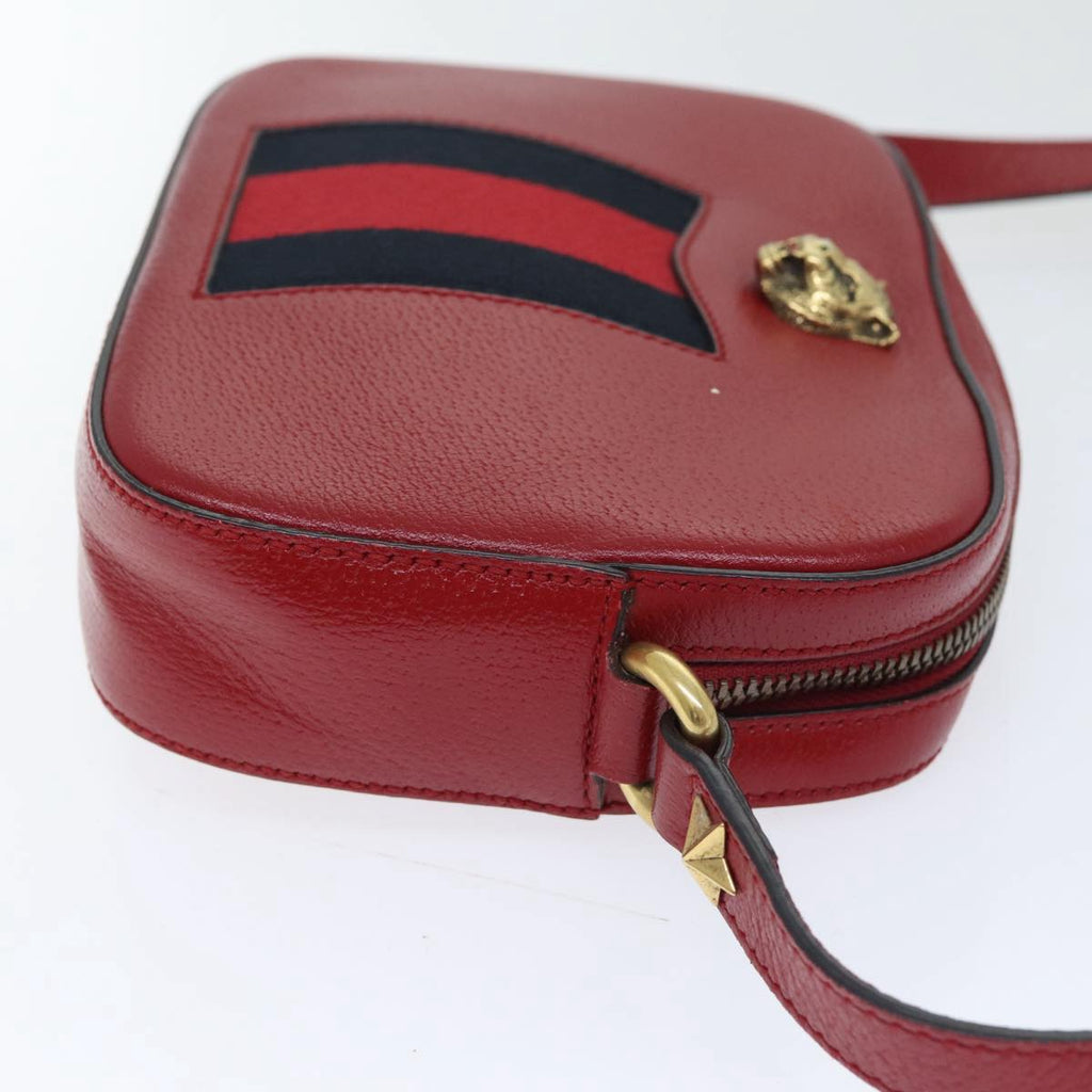 GUCCI Sherry Line Shoulder Bag Leather Red Gold Navy 431284 89474