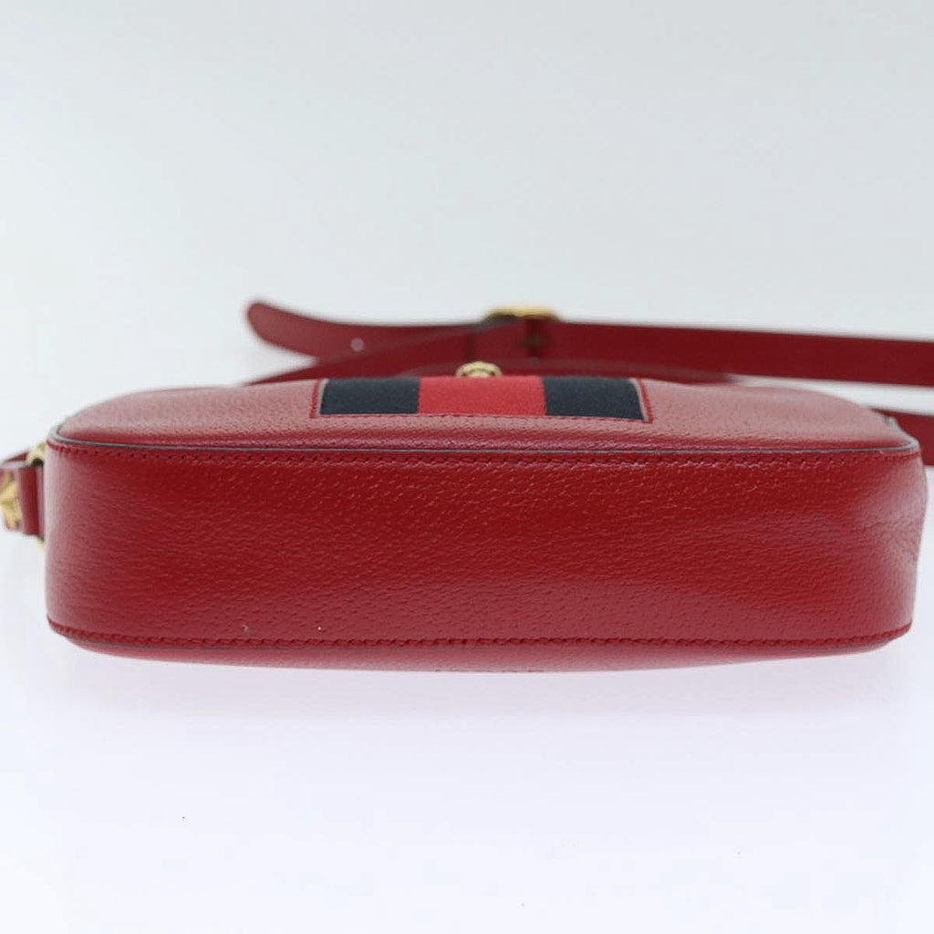 GUCCI Sherry Line Shoulder Bag Leather Red Gold Navy 431284 89474
