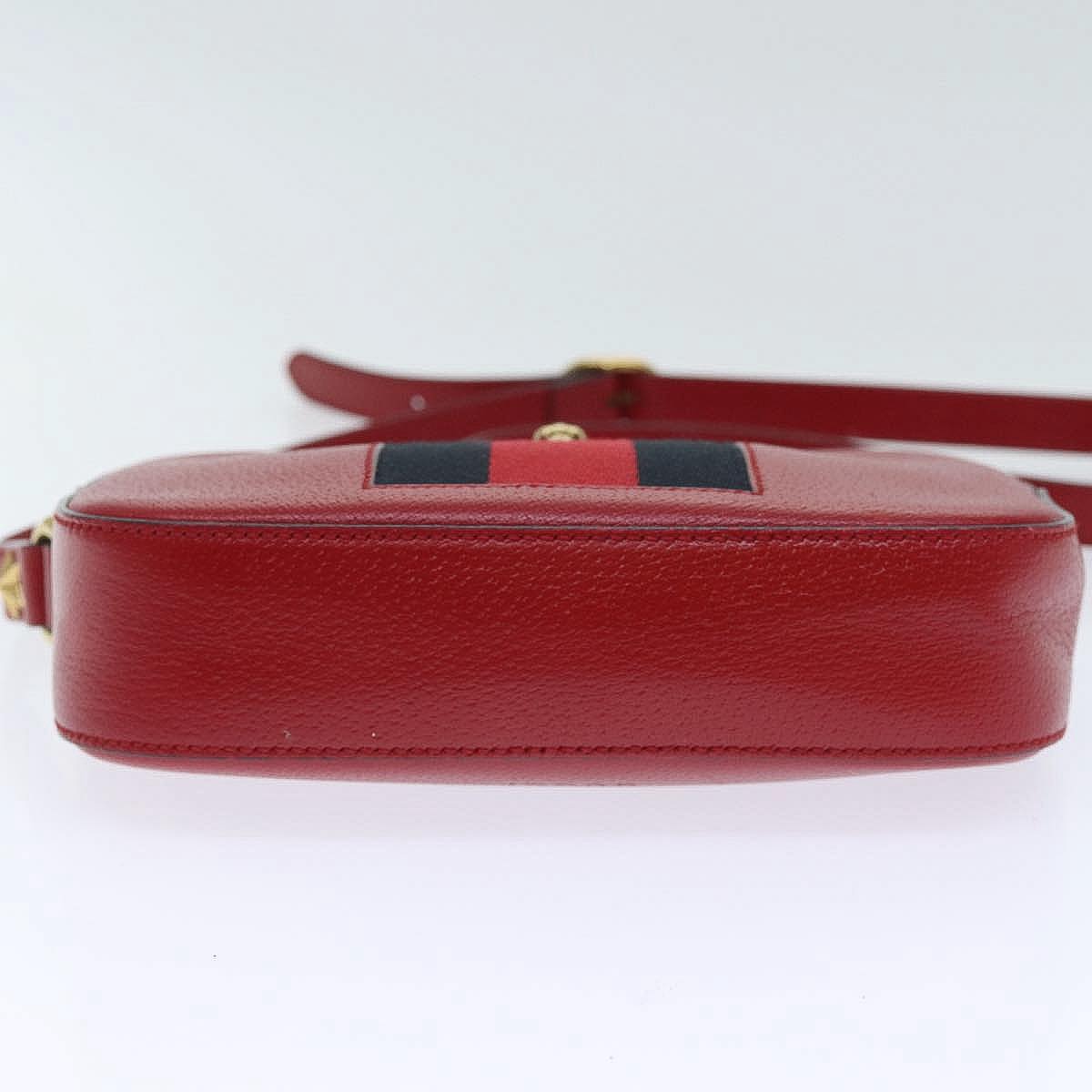 GUCCI Sherry Line Shoulder Bag Leather Red Gold Navy 431284 89474