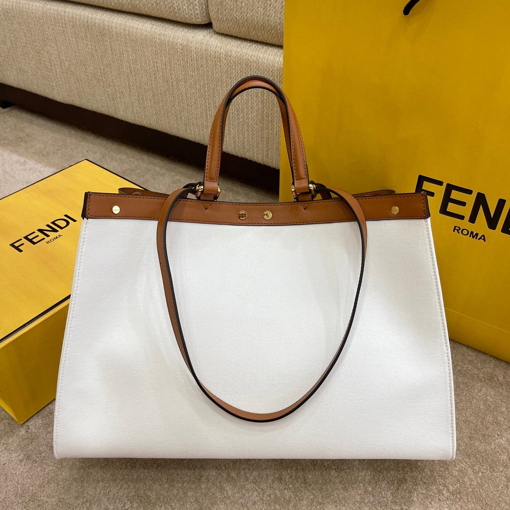 FI GlamI X-tote Bag White Canvas For Women, Handbags, Shoulder Bags 16.1in/41cm FF 8BH374
