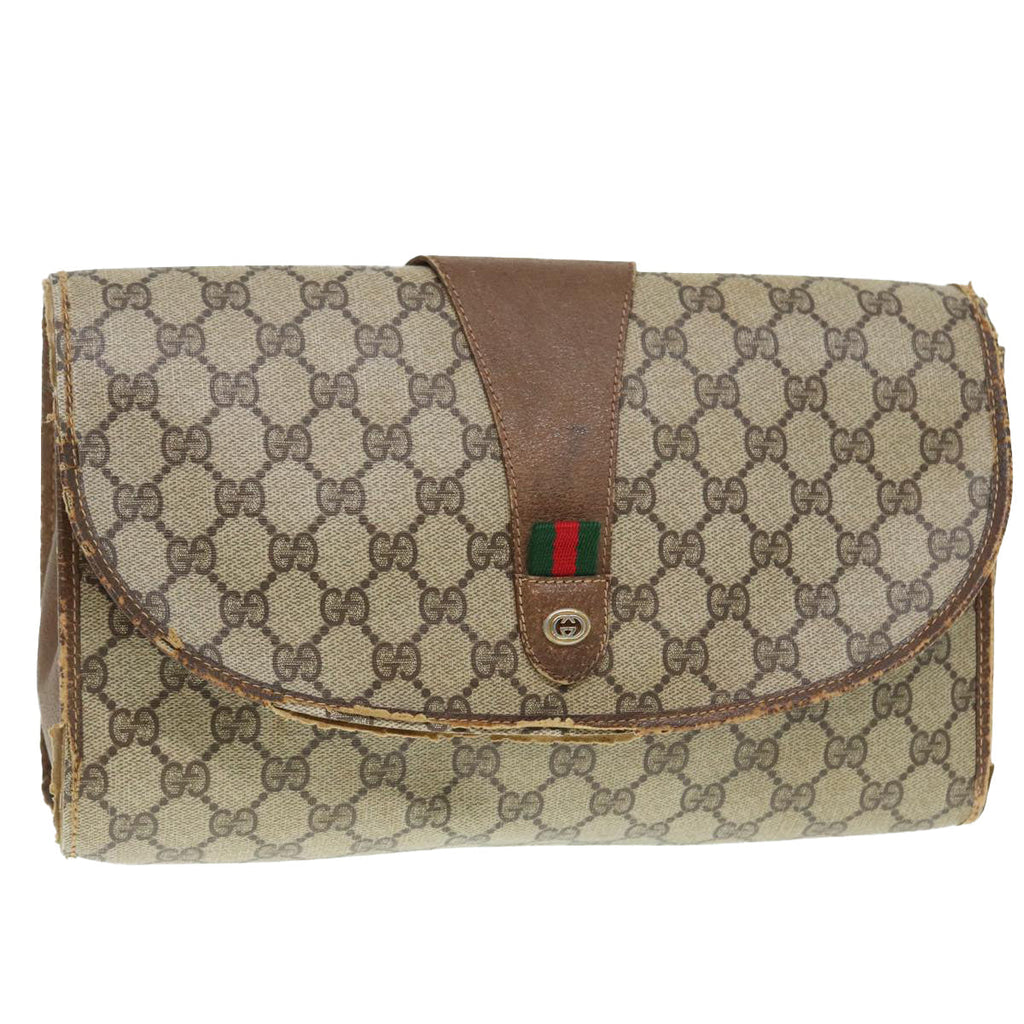 GUCCI GG Supreme Web Sherry Line Clutch Bag PVC Beige Red 89 01 031 89507