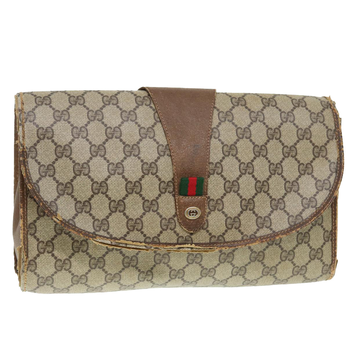 GUCCI GG Supreme Web Sherry Line Clutch Bag PVC Beige Red 89 01 031 89507