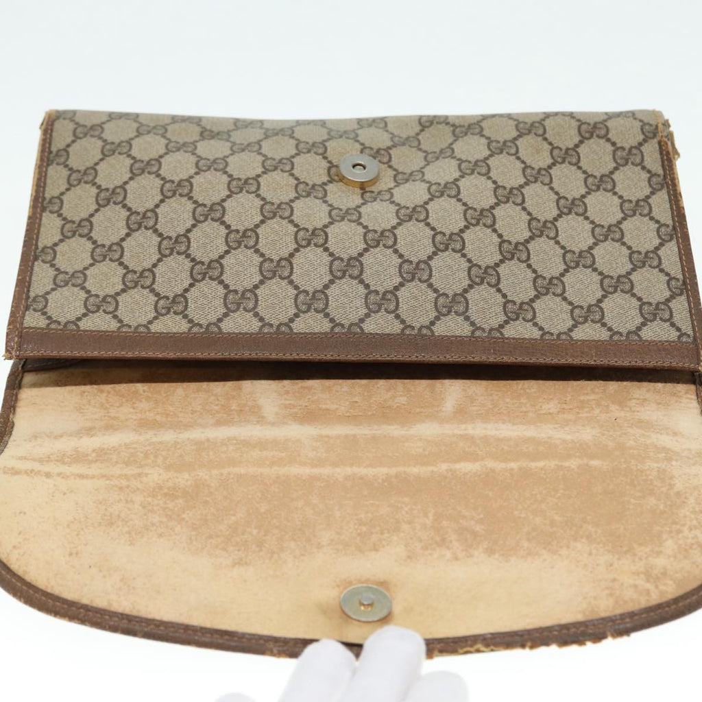 GUCCI GG Supreme Web Sherry Line Clutch Bag PVC Beige Red 89 01 031 89507