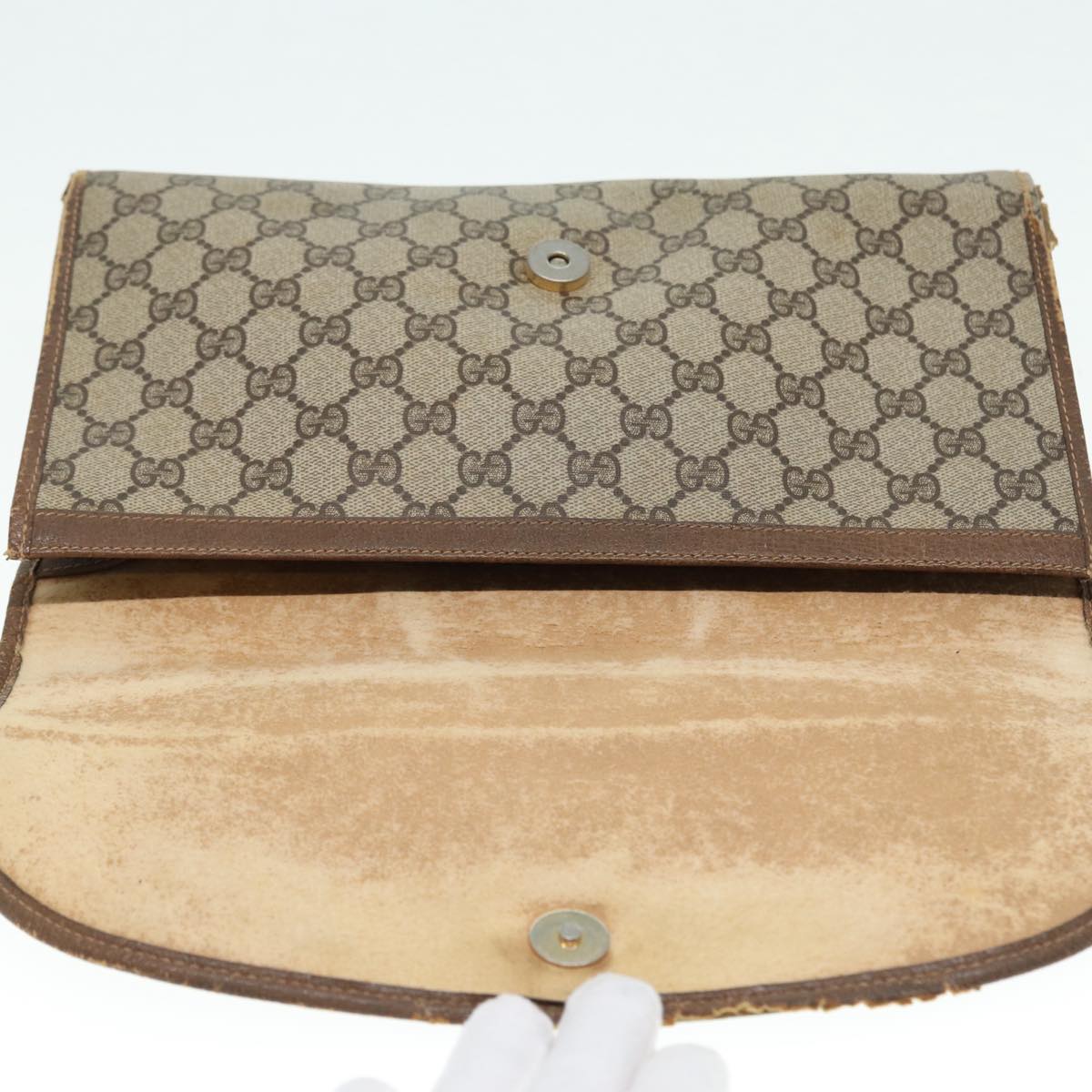 GUCCI GG Supreme Web Sherry Line Clutch Bag PVC Beige Red 89 01 031 89507