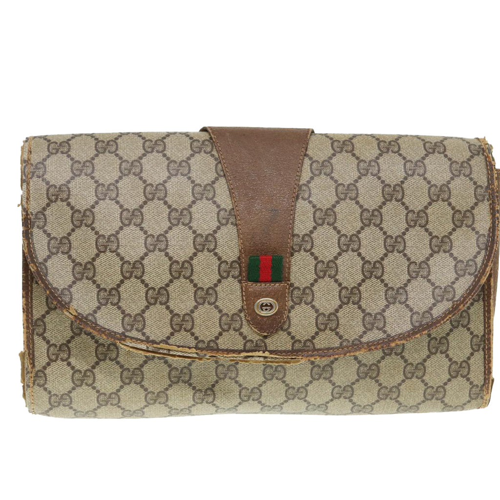 GUCCI GG Supreme Web Sherry Line Clutch Bag PVC Beige Red 89 01 031 89507