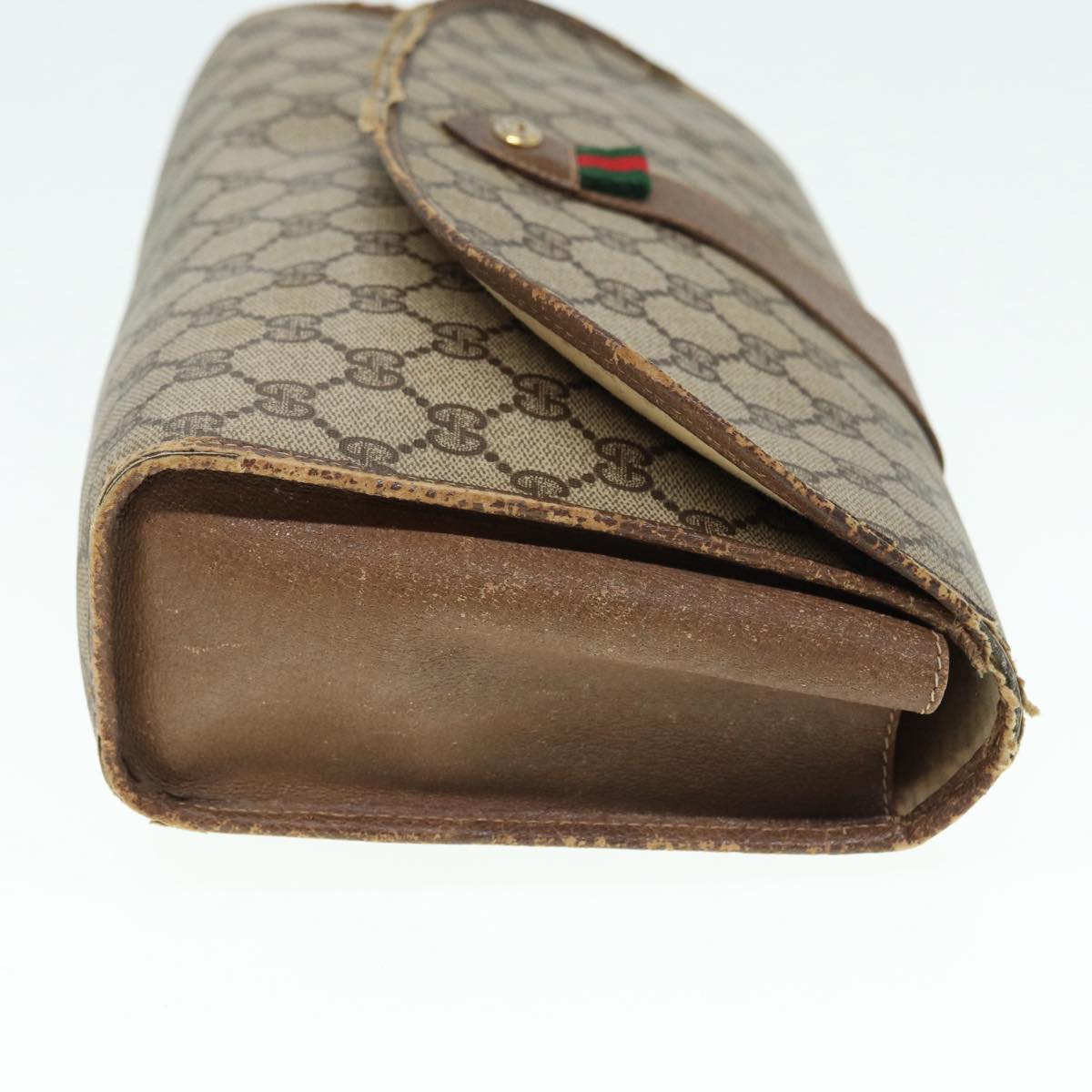 GUCCI GG Supreme Web Sherry Line Clutch Bag PVC Beige Red 89 01 031 89507