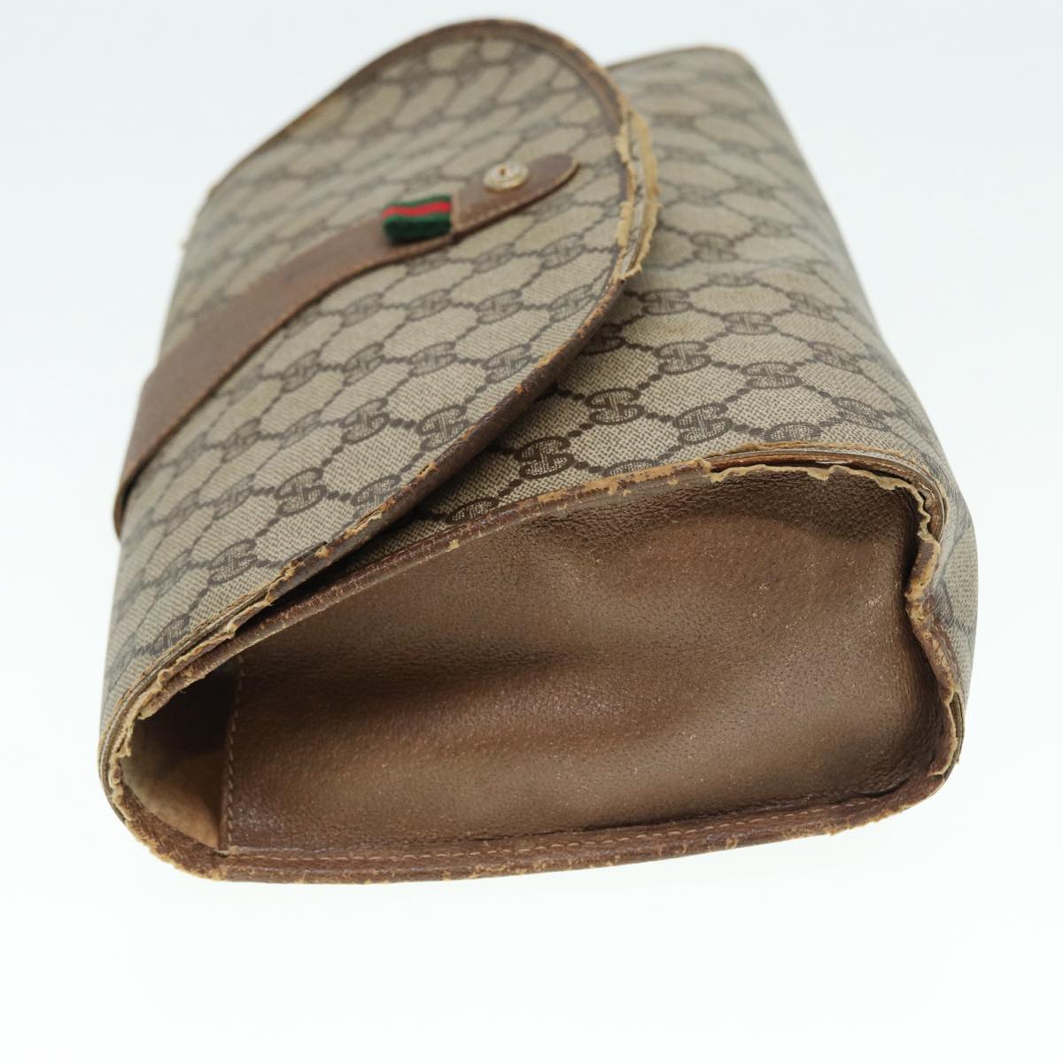 GUCCI GG Supreme Web Sherry Line Clutch Bag PVC Beige Red 89 01 031 89507