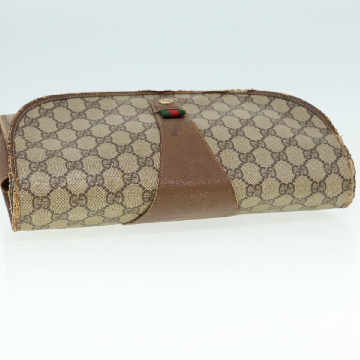 GUCCI GG Supreme Web Sherry Line Clutch Bag PVC Beige Red 89 01 031 89507