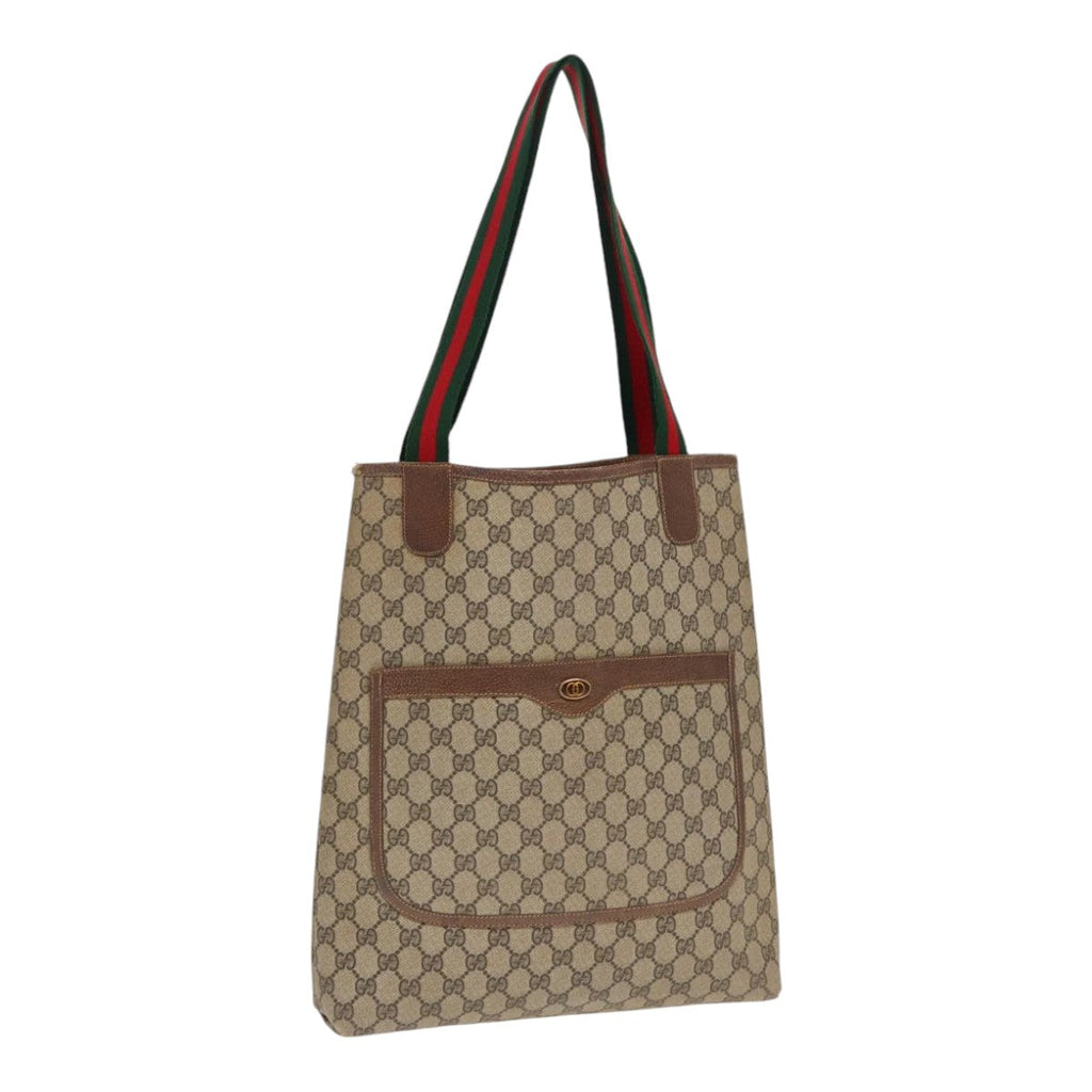 GUCCI GG Supreme Web Sherry Line Tote Bag PVC Beige 001 080 494 89539