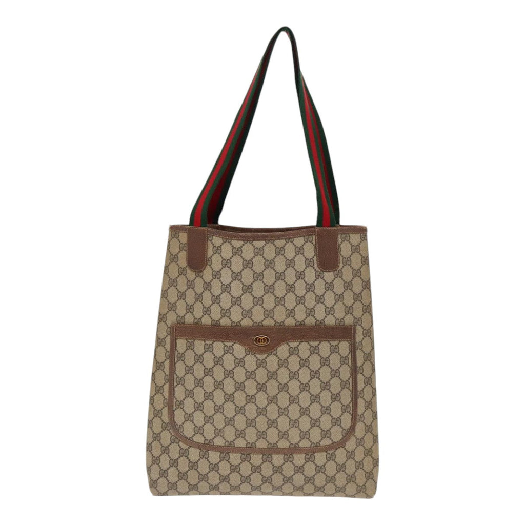 GUCCI GG Supreme Web Sherry Line Tote Bag PVC Beige 001 080 494 89539