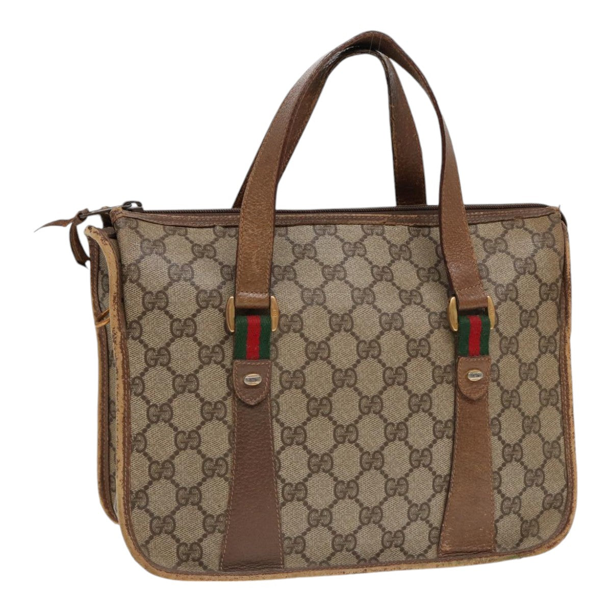 GUCCI GG Supreme Web Sherry Line Hand Bag PVC Beige Gold 41 02 039 89540