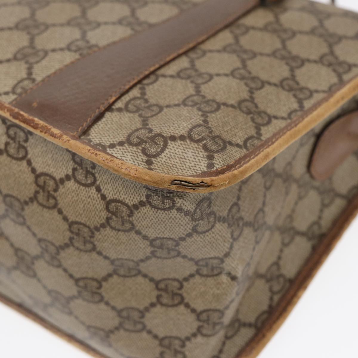 GUCCI GG Supreme Web Sherry Line Hand Bag PVC Beige Gold 41 02 039 89540