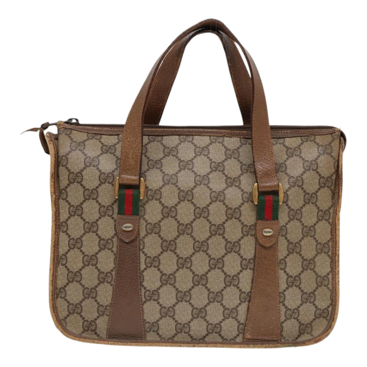 GUCCI GG Supreme Web Sherry Line Hand Bag PVC Beige Gold 41 02 039 89540