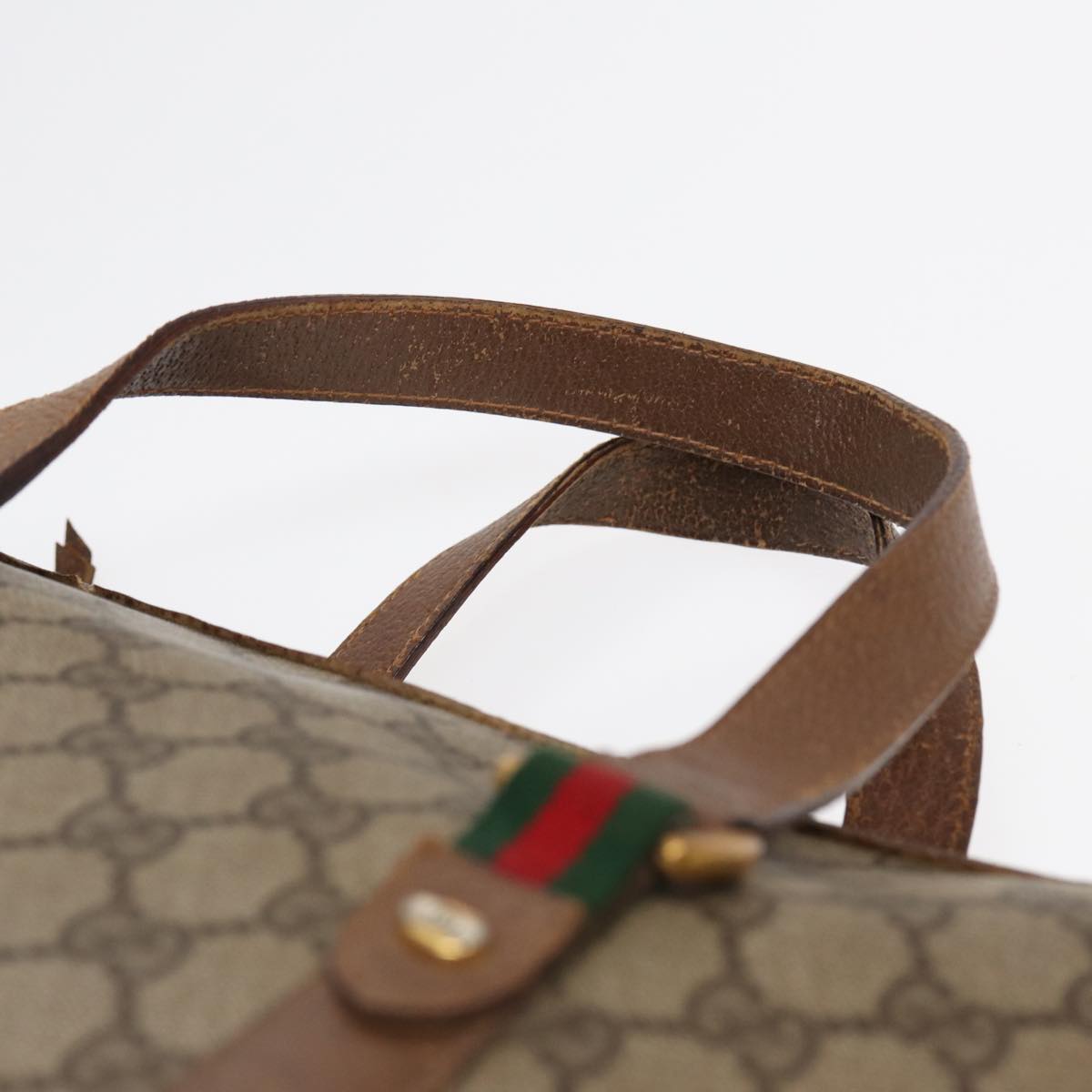 GUCCI GG Supreme Web Sherry Line Hand Bag PVC Beige Gold 41 02 039 89540