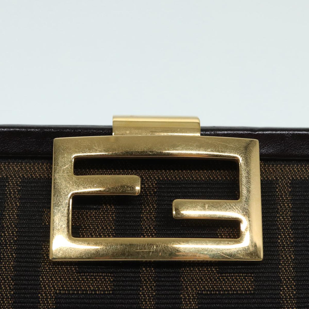 FENDI Zucca Canvas Mamma Baguette Shoulder Bag Gold Black Brown 89560